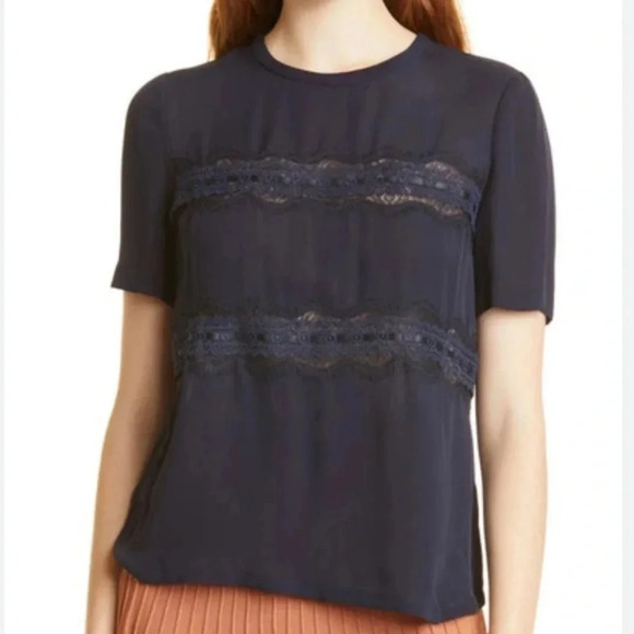 Rebecca Taylor Lace Stripe Silk Top - Picture 1 of 4